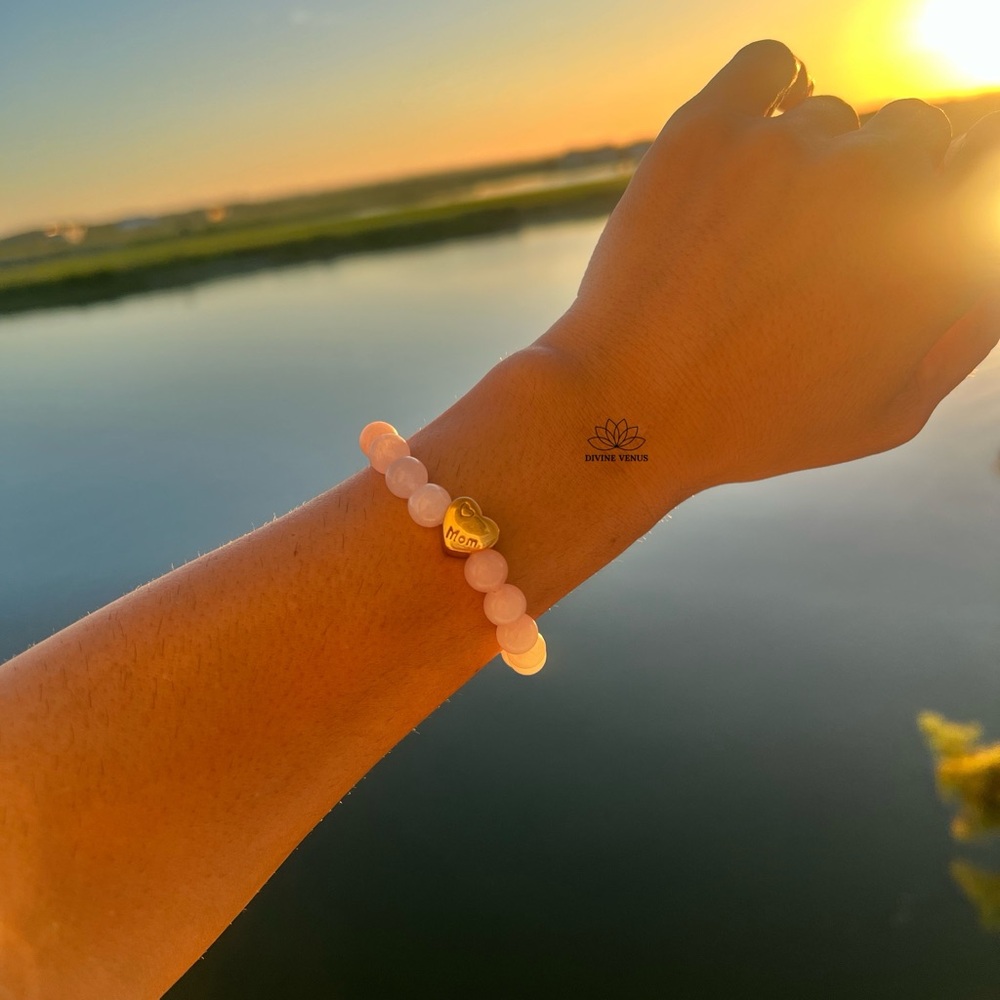 Rose Quartz &  Heart Mom Stretch Bracelet 💕 Handmade